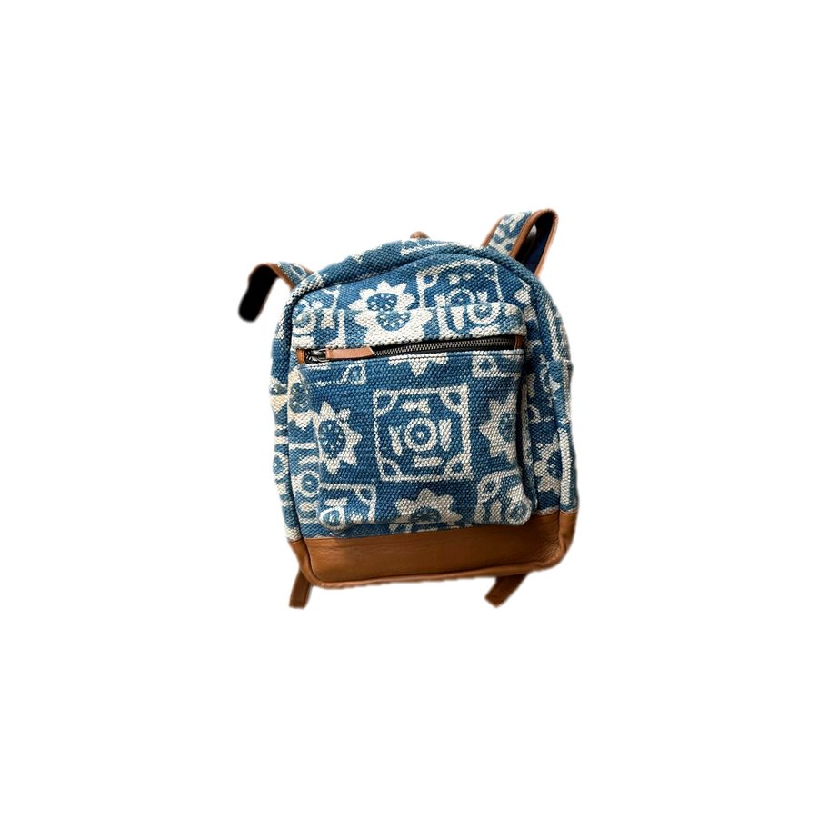 Sac à dos en coton Block Print et cuir, boutique Me and Meera Nîmes